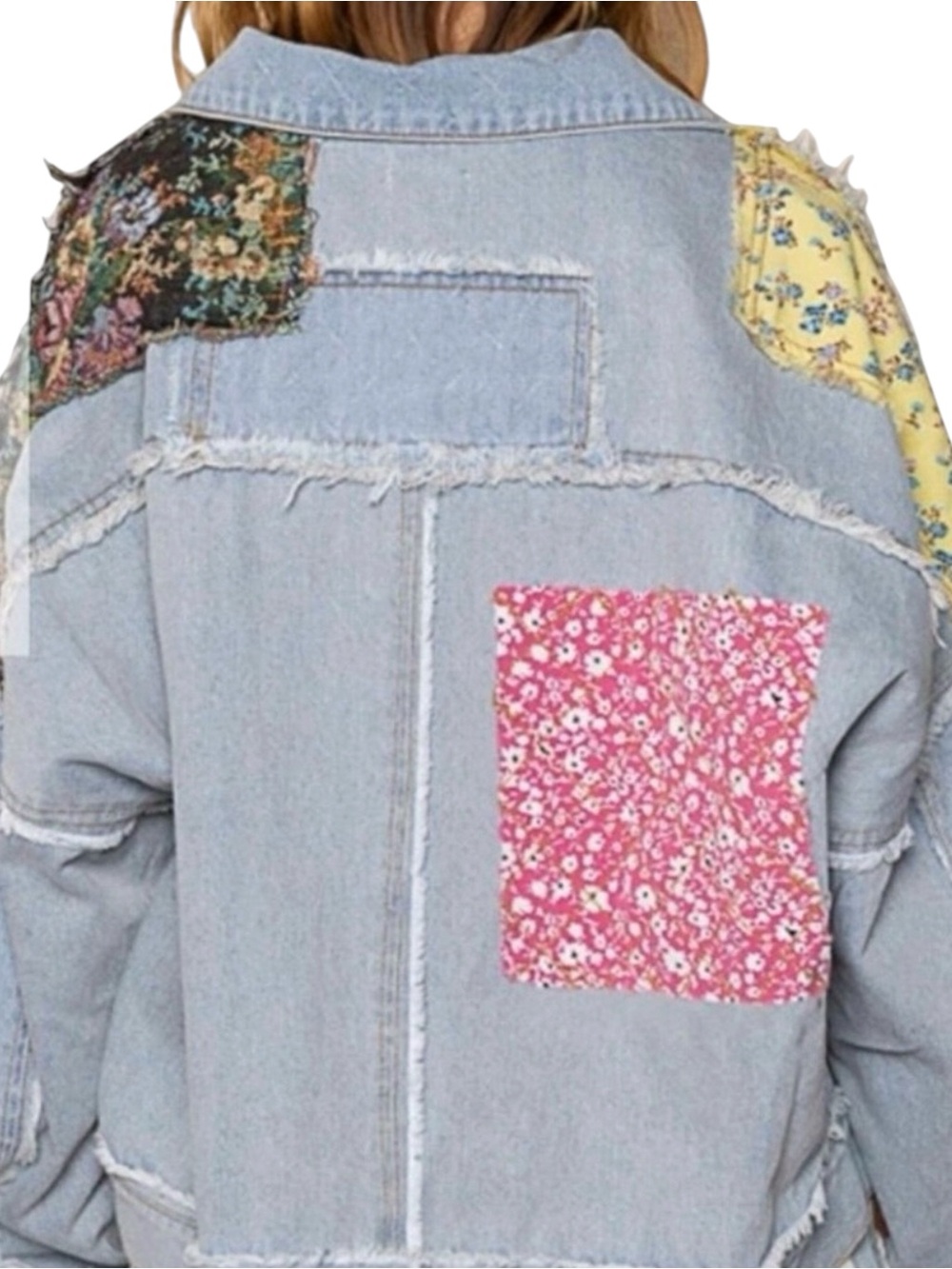 POL Patchwork Denim Jacket Small Boho Cropped Floral NWT - Picture 4 of 14